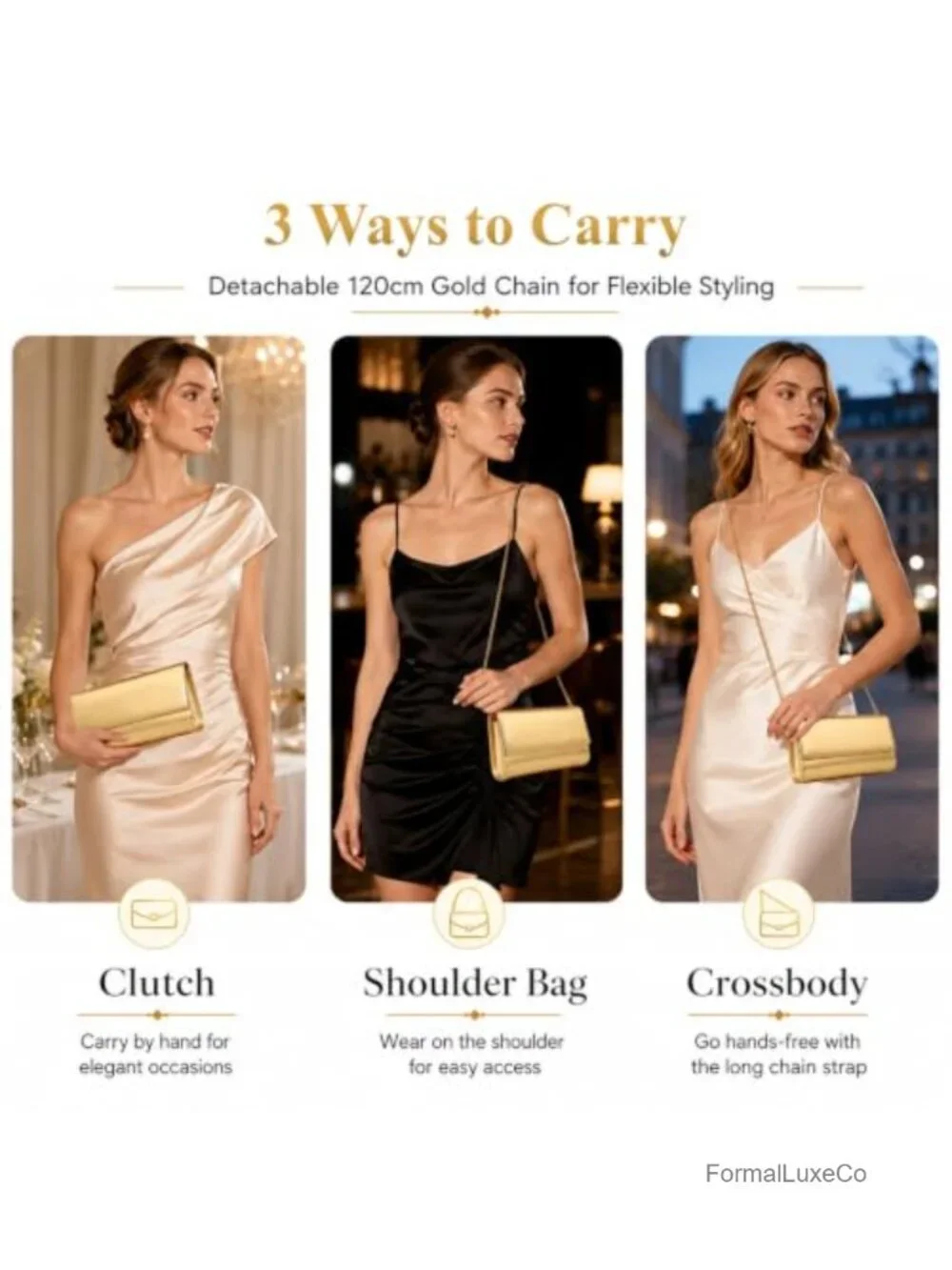 Vegan Leather Evening Clutch Purse with Chain Strap for Party Wedding
